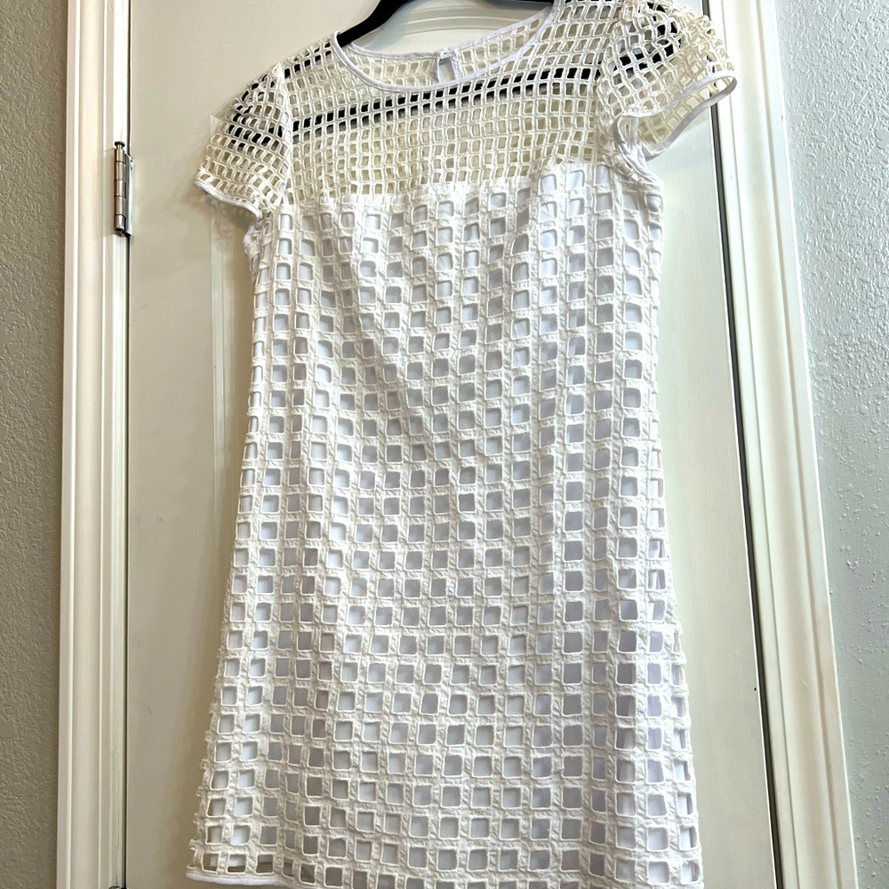 Milly Chloe Square-Eyelet Dress Cotton Mini White Women's Size 4.